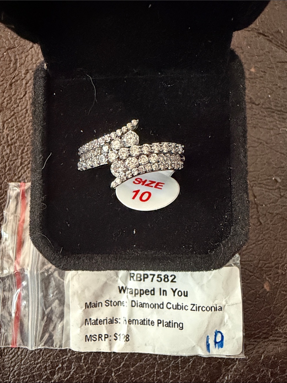 Wrapped In You Silver-Tone Cubic Zirconia Ring - White /hematite - Size 10